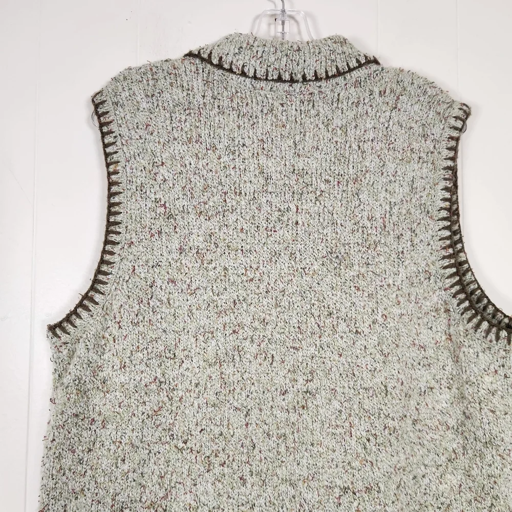 Vtg Christopher & Banks Hand Embroidered Oatmeal Zipper Sweater Vest Size 1x